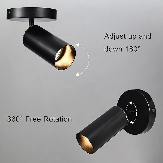 Black Ceiling Light, Gu10 Modern Ceiling Spotlight Angle Adjustment Downlight 2 Lights Wall Mount Lights for Living Room, Gallery, Cabinet, Hallway, Bedroom, Showrooms, Kitchen