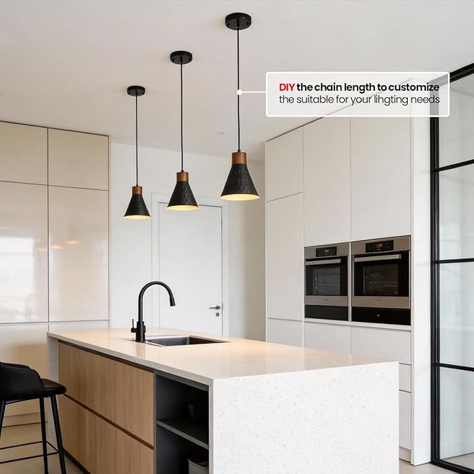 Modern Black Pendant Lights Kitchen Island, Mid Century Dome Pendant Light Set of 3, Small Industrial Hanging Pendant Lighting for Dining Room, Bedroom, Sink, Bar
