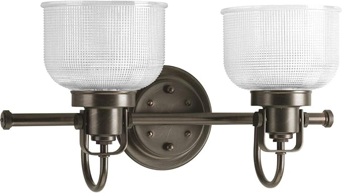 Progress Lighting P2991-74 Archie Collection Clear Double Prismatic Glass Coastal Bath Vanity, 2-Light, Venetian Bronze