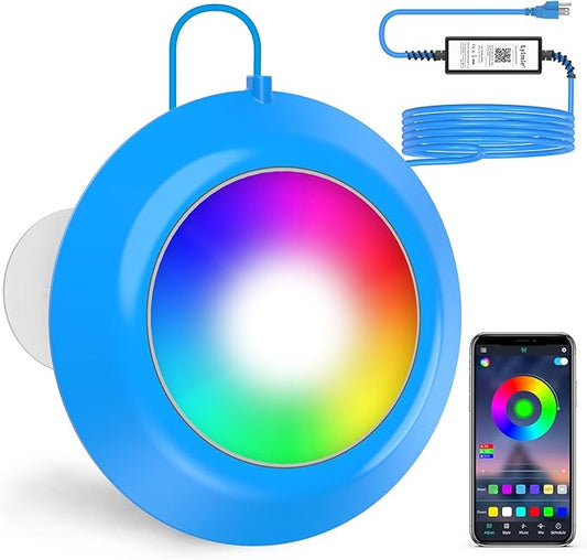 LyLmLe LED Pool Lights, 20W Smart RGB Magnetic Submersible Light with APP Control, 800lm Dimmable, IP68 Waterproof 12V Nicheless Underwater Lights for Inground Aboveground Pools