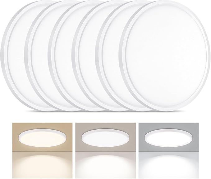 6Pack LED Flush Mount Ceiling Light, 7 Inch 1500LM 15W Thin Round Ceiling Light Fixture, 3000k/4000k/6500k 3 Color Adjustable Ceiling Lamp