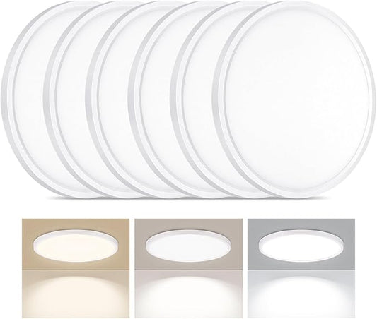 6Pack LED Flush Mount Ceiling Light, 7 Inch 1500LM 15W Thin Round Ceiling Light Fixture, 3000k/4000k/6500k 3 Color Adjustable Ceiling Lamp