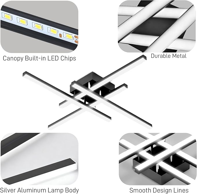 Modern LED Ceiling Light Fixture, 27.5Inch Flush Mount Ceiling Light for Bedroom ‎Kitchen Living Room Bathroom Garage Farmhouse Dining Hallway Black 6500k Cold Light