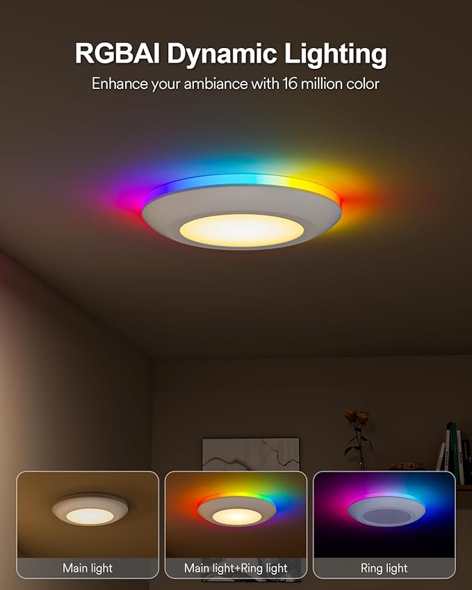 Lumary 5/6 inch Smart RGBAI Led Disk Light Pro, Color Changing WiFi Smart Recessed Lighting with Night Light, Flexible Install Flush Mount Ceiling Light, Work with Alexa/Google Assistant, 1 Pack