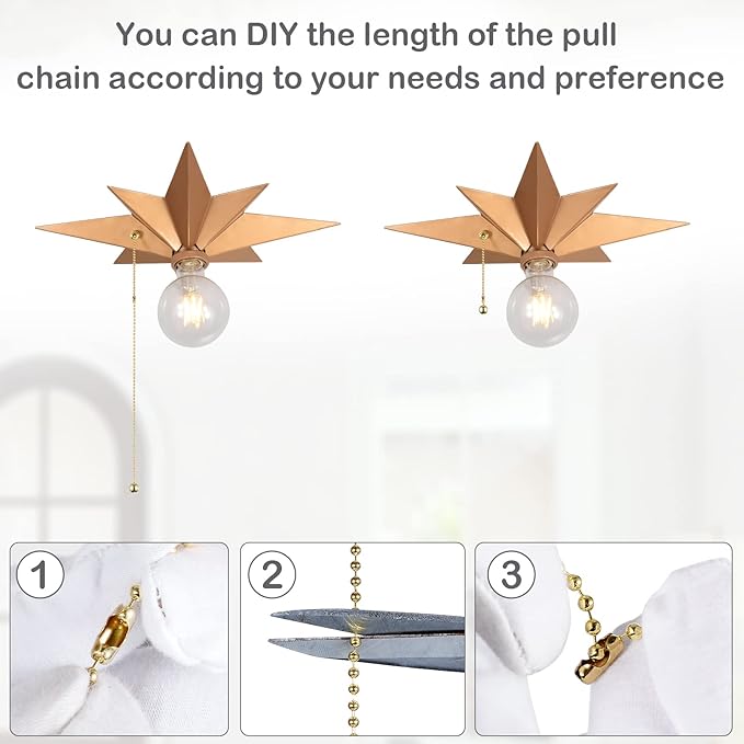 Flush Mount Ceiling Light Fixture with Pull Chain, Brass Star Ceiling Light, Industrial Light Fixtures Ceiling Mount for Hallway, Entryway, Study, Bedroom, Stair, Foyer, Kitchen, Bathroom - Metal
