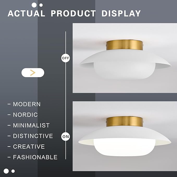 Modern LED Semi Flush Mount Ceiling Light Fixture,Energy Saving 24W Non Dimmable,White and Gold,Easy to Install,for Hallway Bedroom Kitchen Bathroom Closet Entryway Laundry Room,5000K(11.81")