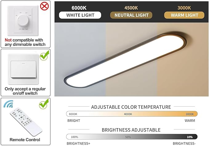 Ganeed Modern Linear Ceiling Lights,48W Dimmable LED Ceiling Lamp, High Brightness Long Ceiling Light,39.4 Inch Ultra Thin Low Profile Light Fixture for Bedroom Kitchen Closet Hallway,Black