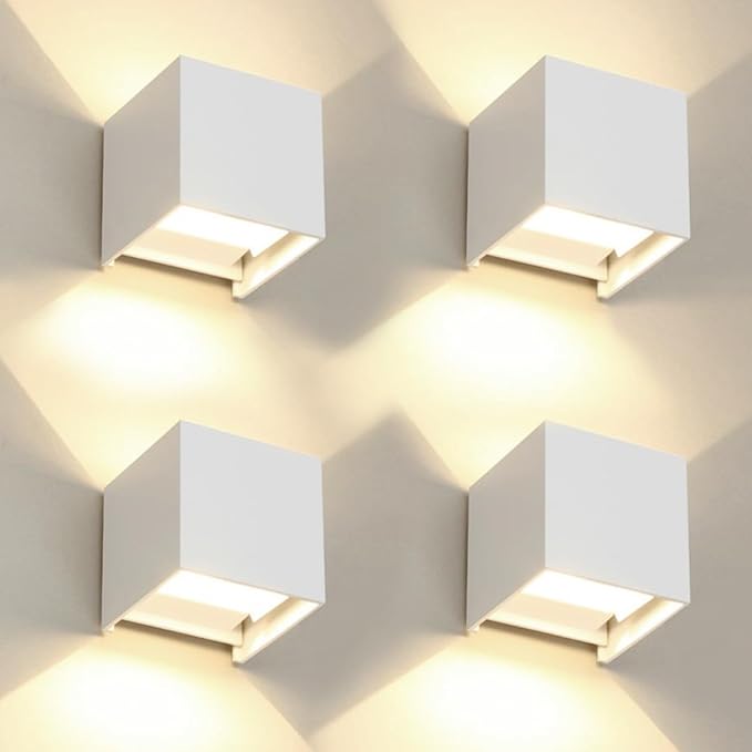 4 Pack LED Outdoor Wall Lights Exterior/Interior 3 Colors Adjustable 15W Wall Light Fixture IP65 Waterproof Porch Exterior Wall Sconce Modern Outdoor Lighting Square Aluminum White Up and Down Lights