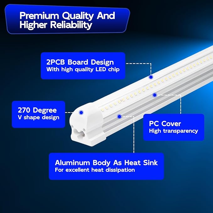 hykolity 40W 4FT LED Shop Light, 5200lm 6500K Super Bright White, Linkable Ceiling Light Fixture, V Shape Integrated T8 LED Tube Light with Built-in ON/Off Switch for Workbench, Cabinet, ETL, 4 Pack