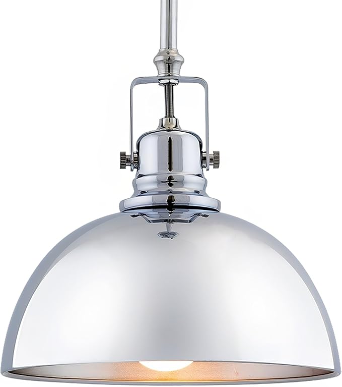 Kira Home Belle 9" Modern Industrial Pendant Light with Dome Shade, Petit Retro Metal Hanging Light, Chrome Finish