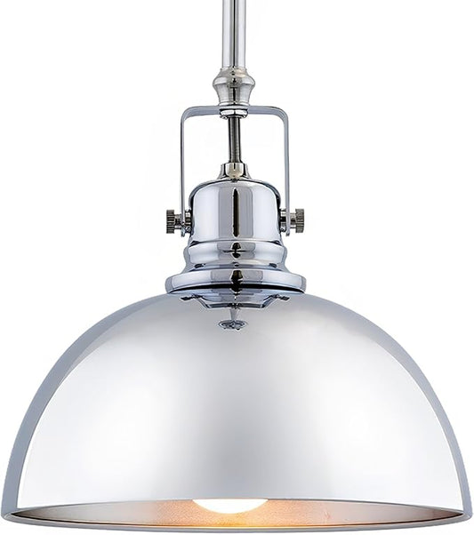 Kira Home Belle 9" Modern Industrial Pendant Light with Dome Shade, Petit Retro Metal Hanging Light, Chrome Finish