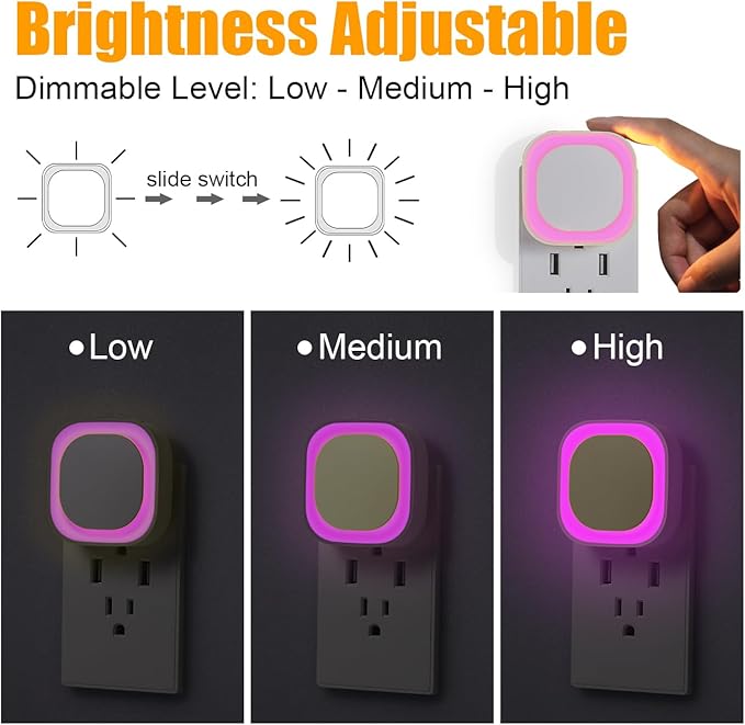 YUNLEX 2 Pack Plug in Pink Night Light, Dimmable, Auto ON/Off, Dusk to Dawn, Eye-Caring Glow for Princess-Themed Bedroom, Bathroom, Hallway, as Mother Gifts