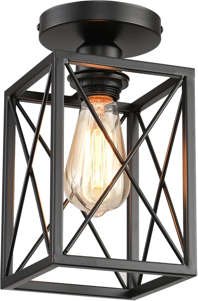 Ceiling Light Fixtures Flush Mount Black Hallway Light Fixtures Ceiling Rustic Farmhouse Island Light Fixtures,Farmhouse Black Metal Frame Light Fixture