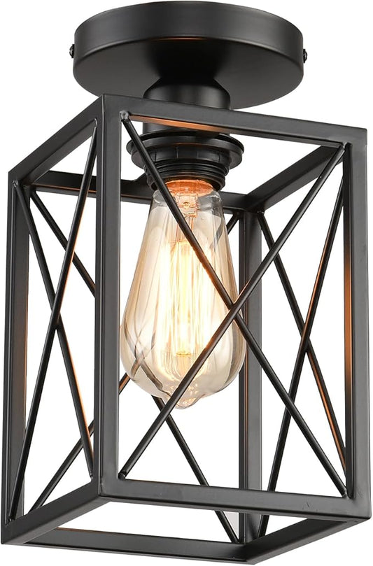Ceiling Light Fixtures Flush Mount Black Hallway Light Fixtures Ceiling Rustic Farmhouse Island Light Fixtures,Farmhouse Black Metal Frame Light Fixture