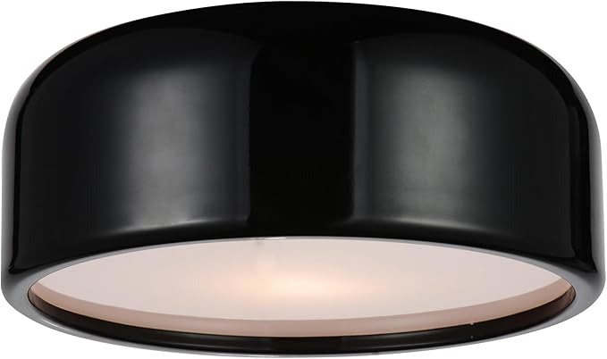 CWI Lighting 14" Black Flush Mount Light for Bedroom, Hallway – 2-Light Drum Shade Design with E26 Bulb Base – LED/Dimmer Compatible, Low-Profile – BACL Certified
