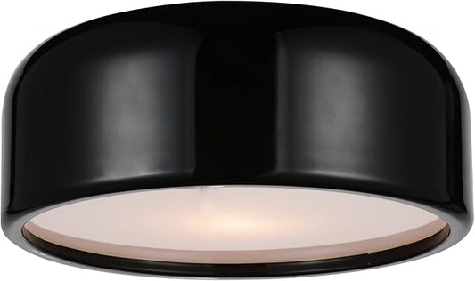CWI Lighting 14" Black Flush Mount Light for Bedroom, Hallway – 2-Light Drum Shade Design with E26 Bulb Base – LED/Dimmer Compatible, Low-Profile – BACL Certified