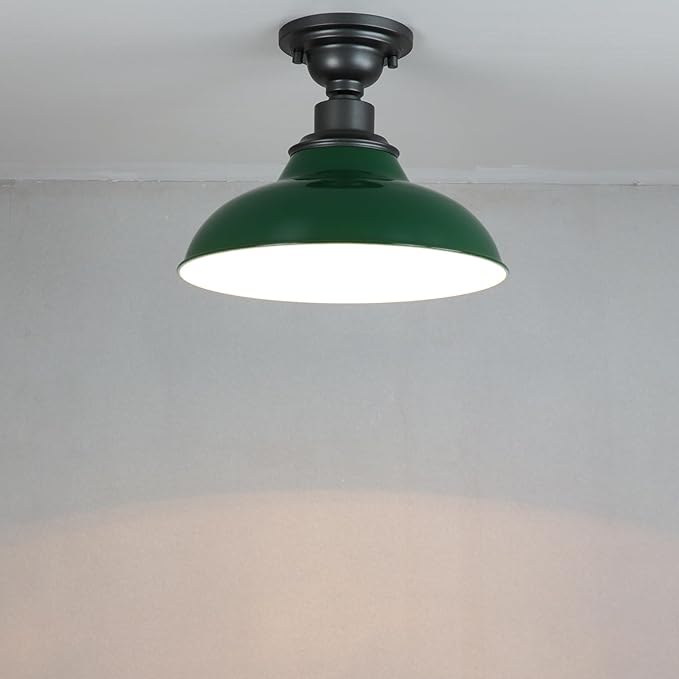 SAMTEEN 12-Inch Industrial Semi Flush Mount Ceiling Light Green Barn Light Ceiling Mount Farmhouse Flush Mount Light Fixture for Hallway Bedroom Foyer Kitchen Entryway