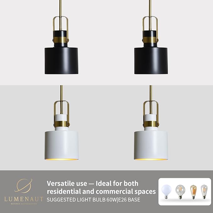 Pendant Kitchen Light – Adjustable Hanging Pendant Lights for Kitchen Island, Farmhouse Pendant Light, Modern Ceiling Lighting for Dining Room, Bathroom & Living Room (Black)