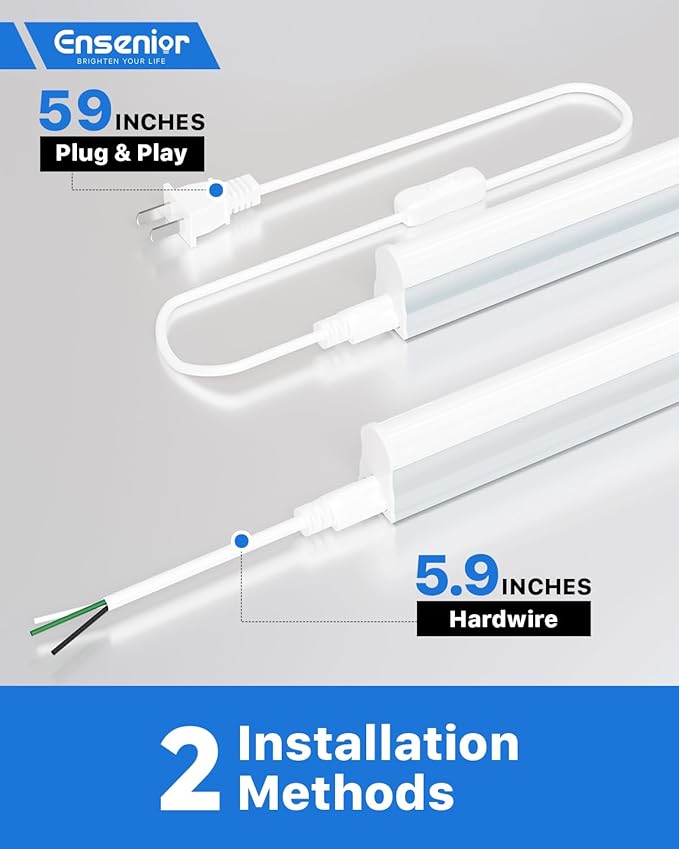 Ensenior 6-Pack T5 LED Shop Lights, 2FT 1000LM 6500K Super Bright White Integrated Single Fixture, 10W Linkable Utility Commercial Lighting for Office/Gym/Garage/Ceiling/Under Cabinet, Plug & Play