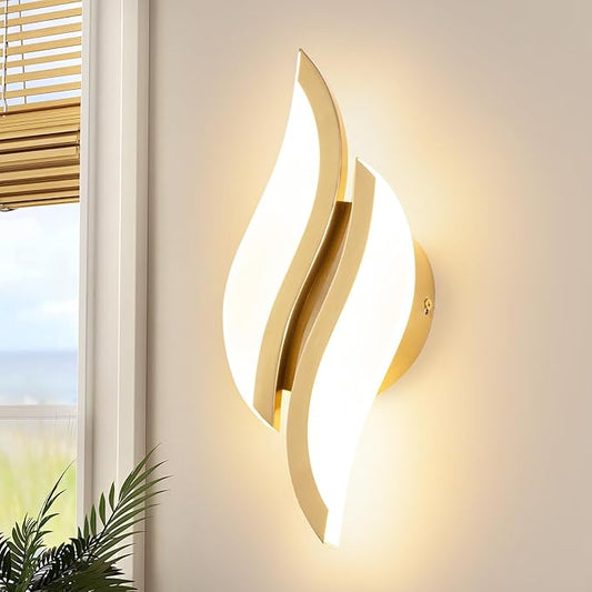 CANEOE Modern LED Wall Sconce 3000K Gold Indoor Wall Light Fixtures Acrylic Wall Sconce Lighting for Living Room Bedroom Bedside Bathroom Hallway Stairway Wall Lamp (Gold, 1 Pack, 3000K)