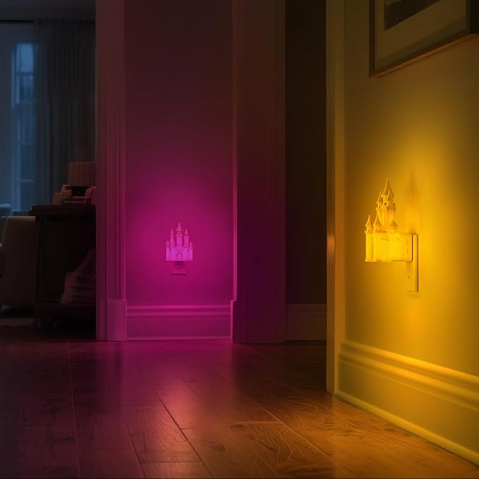DORESshop Night Lights Plug into Wall,3D Printed Castle RGB Night Light,10-Color Change NightLight, 3 Level Brightness Adjustable Dimmable Nightlights with Dusk to Dawn Sensor for Bathroom Hallway