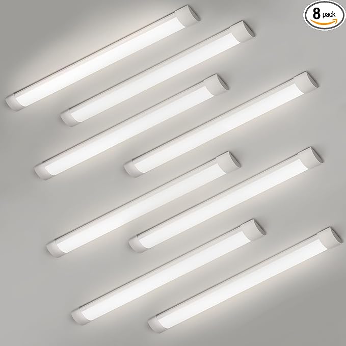 8 Packs 3FT LED Batten Light, Slim Ceiling Surface Mounted Light, 30W, 4000K, IP20, LED Ceiling Lamp for Garage, Shop, Hallway, Office, Market
