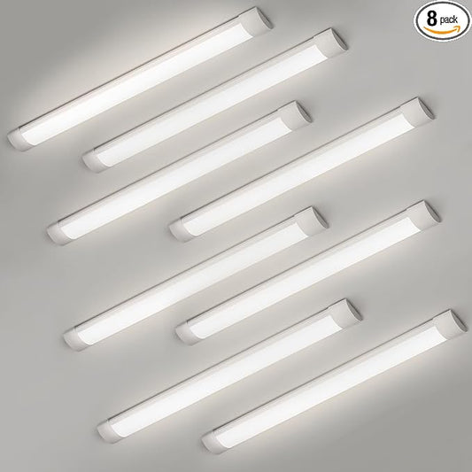 8 Packs 3FT LED Batten Light, Slim Ceiling Surface Mounted Light, 30W, 4000K, IP20, LED Ceiling Lamp for Garage, Shop, Hallway, Office, Market
