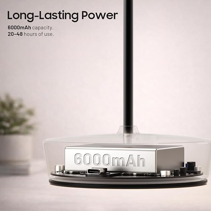 Cordless LED Table Lamp，Rechargeable Battery Desk Lamps, 3 Color Stepless Dimmable Metal Battery Table Lamps, Portable Table Light for Indoor/Outdoor/Restaurants/Bedroom/Bar