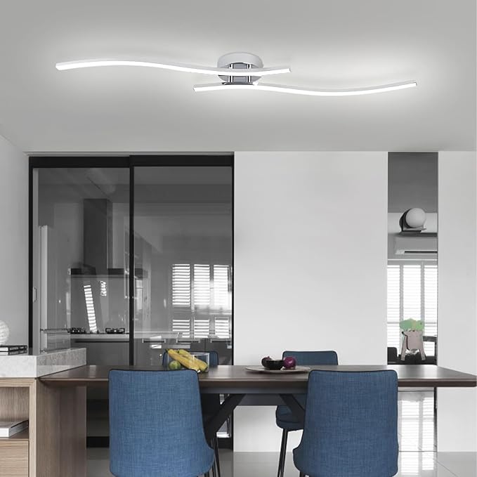 28W Chrome Linear Ceiling Light Modern LED Ceiling Light Fixture 6000K Aluminum 39.37Inch Long Ceiling Lamp for Hallway, Kitchen, Bedroom, Dining Room
