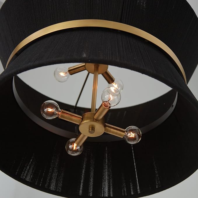 Capital Lighting 341281KP Cecilia Transitional Art Deco Luxe Hand-Wrapped Black Rope Tapered Pendant Light Fixture, 8-Light 480 Total Watts, 14" H x 24" W, Patinaed Brass