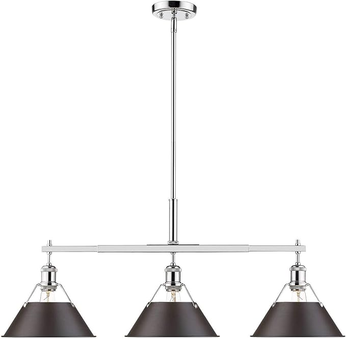 Golden Lighting 3306-LP CH-RBZ Orwell Linear Pendant, Chrome with Rubbed Bronze Shade