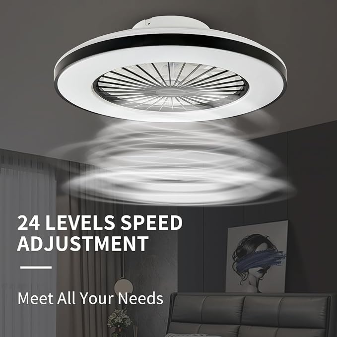 Modern LED Ceiling Light with Fan, RGB Ceiling Fan Lights, 24 Ventilation speeds, infinitely dimmable Light for Living Room, Bedroom, Office, 3000-5500 K (Black & 20" & RGB)