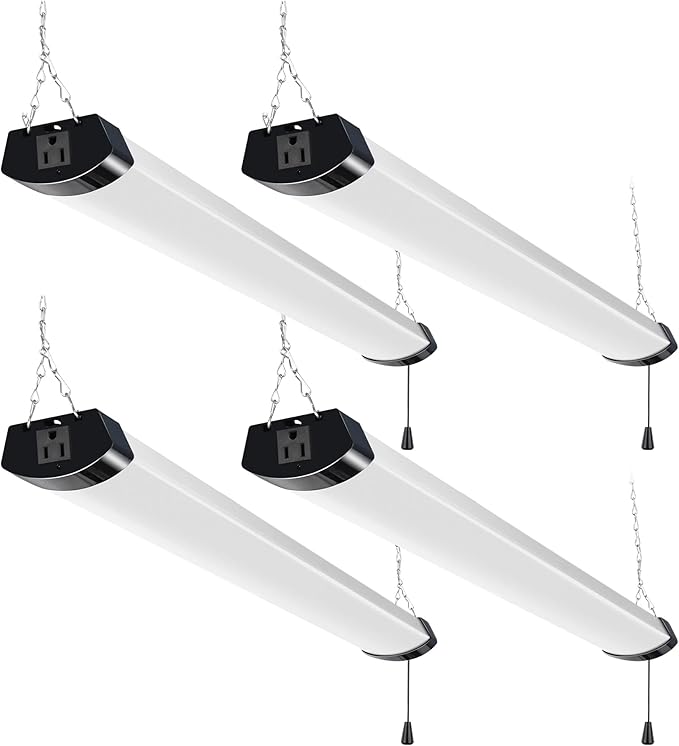 hykolity 4FT 70W LED Shop Light Linkable, 8000lm(300w Equivalent), 5000K Utility Shop Lights for Garages, Workshops, Basements, Hanging or FlushMount, with Power Cord and Pull Chain, ETL, 4 Pack