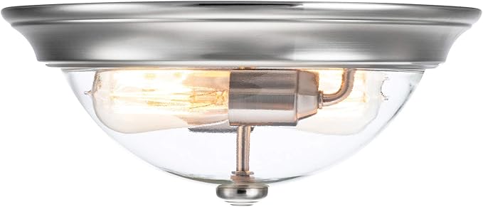 Prominence Home 13 Inch Elegant Flush Mount Indoor Ceiling Light, Clear Glass Lighting Fixture for Bedroom or Living Room, Madalyn, 51380-31, Nickel
