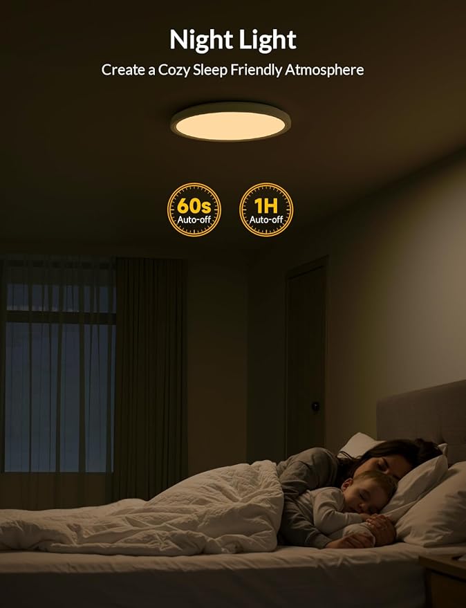 LEPOWER-TEC LED Flush Mount Ceiling Light with Remote, 12 Inch 24W 2600LM Wired RGB Ceiling Lights Fixture with Nightlight and Timer, 3000K-6500K Dimmable Lights for Bedroom, Kitchen, Hallway, 1 Pack