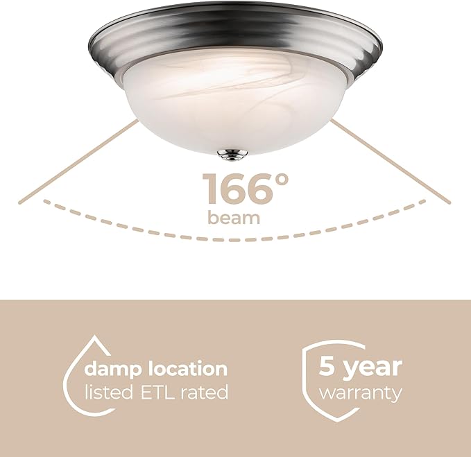 Builder Essential Collection LED 20W 15in 1,900 Lumens Round Flush Mount Ceiling Light with White Marbled Glass and 5-CCT Selectability 2700-3000-3500-4000-5000K and in Brushed Nickel