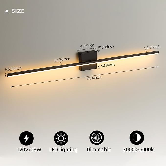 Modern Bathroom Vanity Light 40 Inch, 23W Black Bathroom Light Fixture Over Mirror, Dimmable 5CCT LED Wall Sconce Lighting for Restroom Mirro