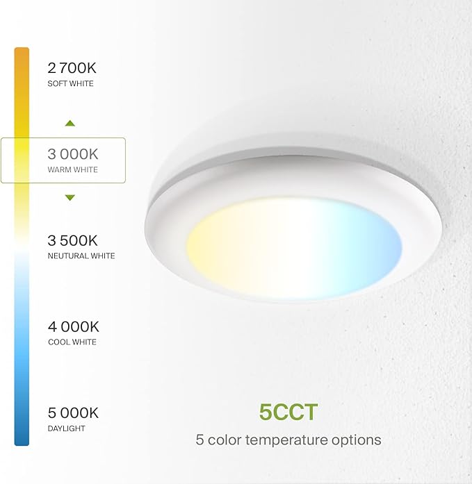 ASD 12 Pack LED Disk Lights 6 Inch, 15W 5CCT 2700K-5000K 1245LM CRI90+, Dimmable Flush Mount Ceiling Light Fixture, Low Profile Surface Mount Disc, Junction Box or Recessed Can Install, UL Energy Star