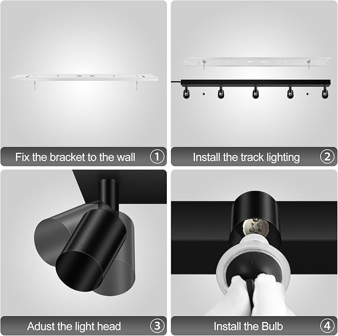 Plug-in Track Lighting, LED Track Lighting Fixtures Ceiling Kit, 30" Black Plug in Wall Light with 14.8ft Cord, 5-Light Ceiling Spotlight,Rotatable Kitchen Light Head for Bedroom Hallway(GU10,NO Bulb)