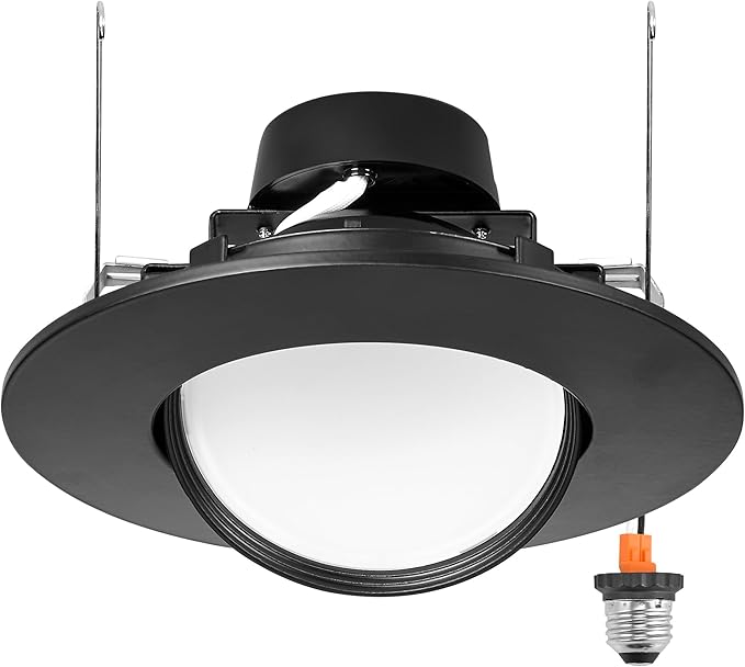 Maxxima 5 in. and 6 in. Rotatable LED Retrofit Downlight Gimbal, 1150 Lumens, 11 Watts, 5 CCT 2700K/3000K/3500K/4000K/5000K, Dimmable, Aluminum Black Trim