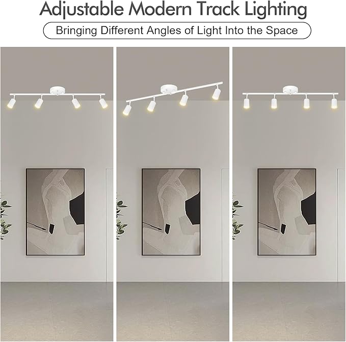 AUQUEE 4 Light Track Lighting Fixtures Ceiling, 16W/2700K White Track Lighting with Acrylic Lampshade & Rotatable Light Heads, 20000hrs Lifespan, Modern LED Track Lights Ceiling for Kitchen/Hallyway