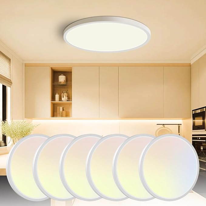 slochi 6Pack LED Flush Mount Ceiling Light, 280W Equivalent Super Slim LED Ceiling Light, 3000K-6500K Selectable, 24W 2800Lm Round Light Fixture for Bedroom, Bathroom, Closet, Hallway