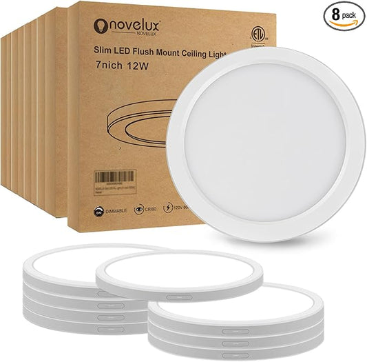 7 inch LED Ceiling Light Flush Mount, Ultra Slim 0.63" Thick Round Flat Panel Ceiling Lamps 8 Pack Dimmable 5000K Daylight Ceiling Light for Bedroom, Bathroom, Kitchen, ETL Listed (White)