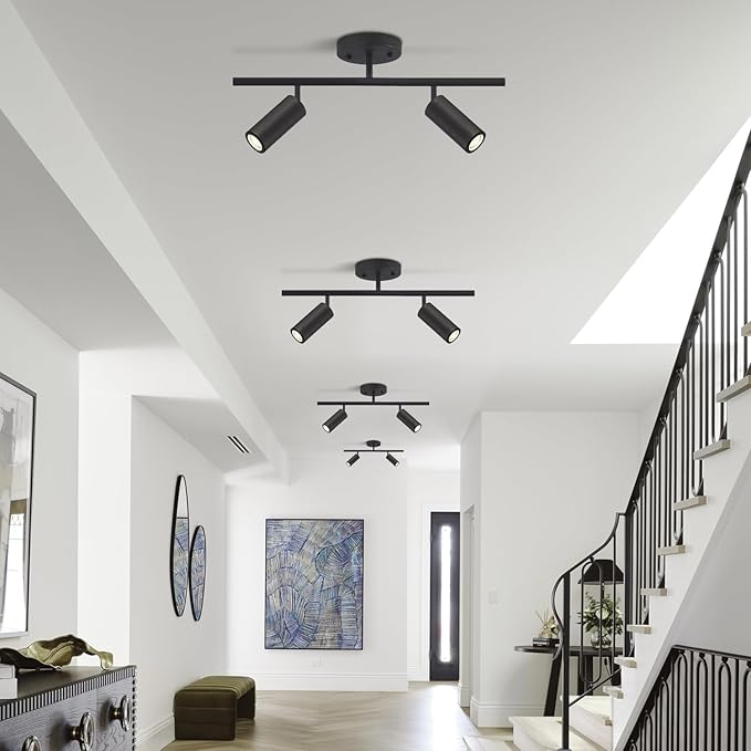 KCO Lighting Modern 2 Light Track Lighting Kit Matte Black Track Lighting Fixtures Flush Mount Ceiling Spot Lights Indoor Adjustable Ceiling Spot Light for Bedroom Kitchen Living Room