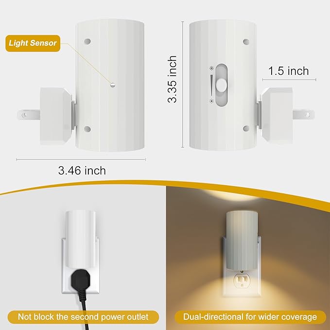 WSKVEZZA Night Light, Led Night Lights Plug into Wall, Sensor Dusk to Dawn, 0-100 LM Dimmable Night Lights, 3000K Soft White for Bathroom Bedroom Kitchen Toilet Hallway Stairway, 2 Pack