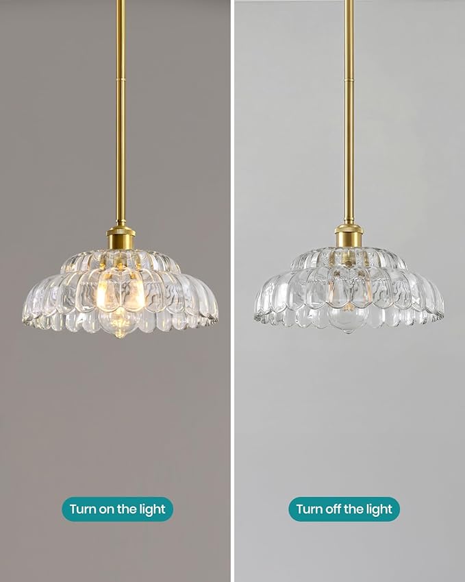 Elegant Transparent Glass Pendant Lamp with Gold Base, Modern Chic Lighting Fixture for Living Room, Bedroom, and Office
