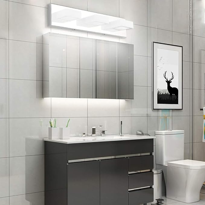 Ralbay Modern LED Chrome Vanity Light Acrylic Stainless Steel for Bathroom Vanity Lighting Fixtures Cool White 6000K