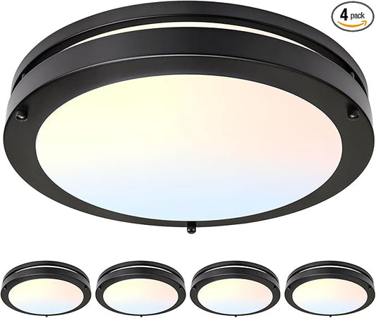 Flush Mount Ceiling Light - 4 Pack 36W 3000K/3500K/4000K/5000K/6000K Dimmable Led Ceiling Light Fixture for Kitchen Hallway Bedroom Bathroom (4, Black, 13 Inch)