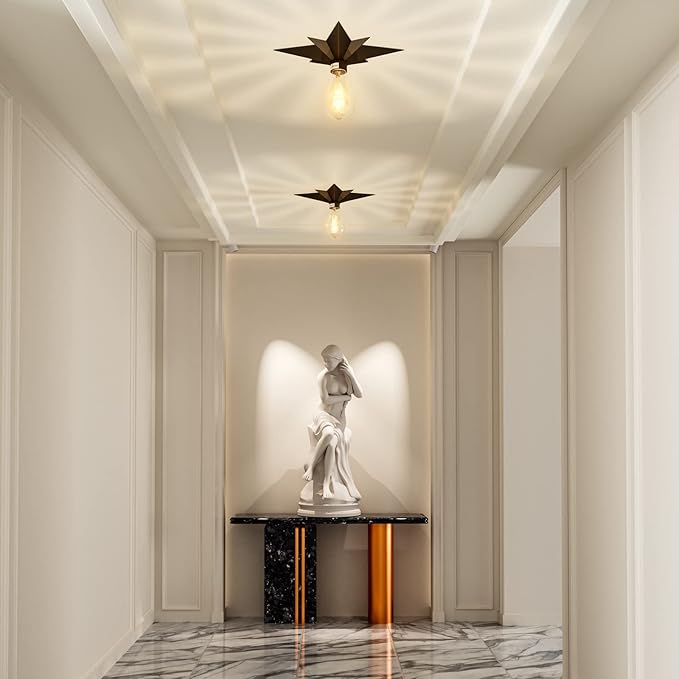 2 Pack Black Flush Mount Ceiling Light - 11.8 inch Star Lights Fixture Hallway Lighting Fixtures Ceiling Flush Mount Light Fixture for Kitchen Bathroom Bedroom Laundry Room (Bulb not included)