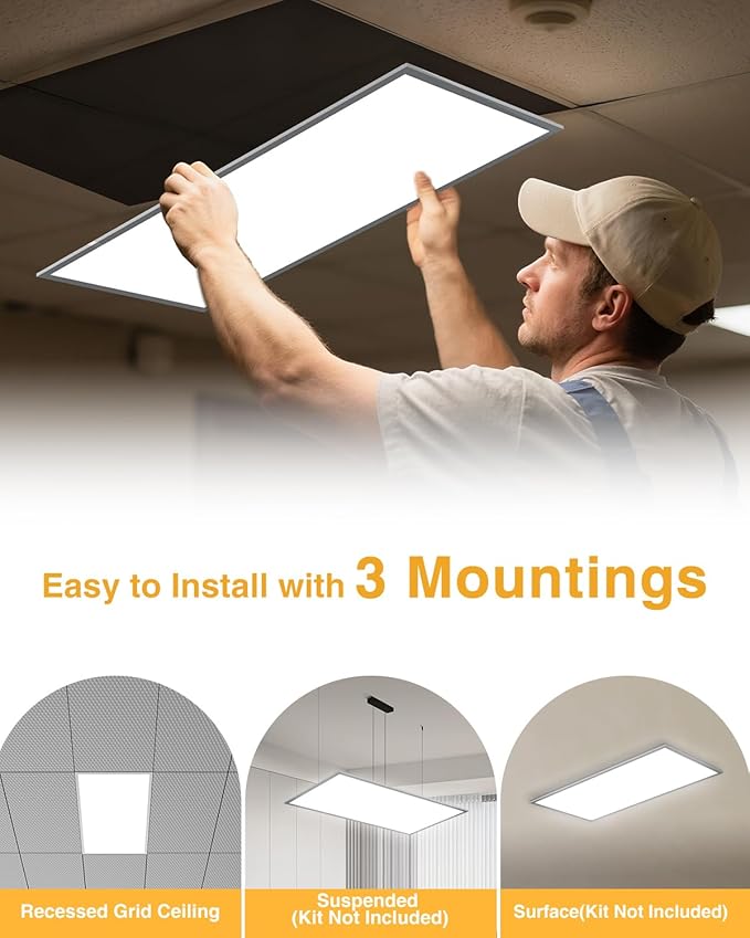 LED 2x4 Flat Panel Light, Drop Ceiling Lights Fixture, Selectable Features, 30W/40W/50W/60W/72W, 3000K/3500K/4000K/5000K/6500K, Dimmable (0-10V), for Office Kitchen, ETL Listed, 30 Pack